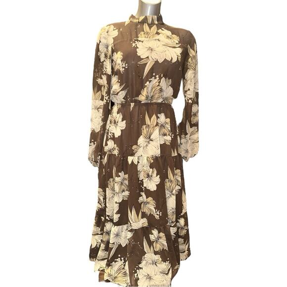 FARROW Long Sleeve Floral Midi Dress Size L - Picture 1 of 7